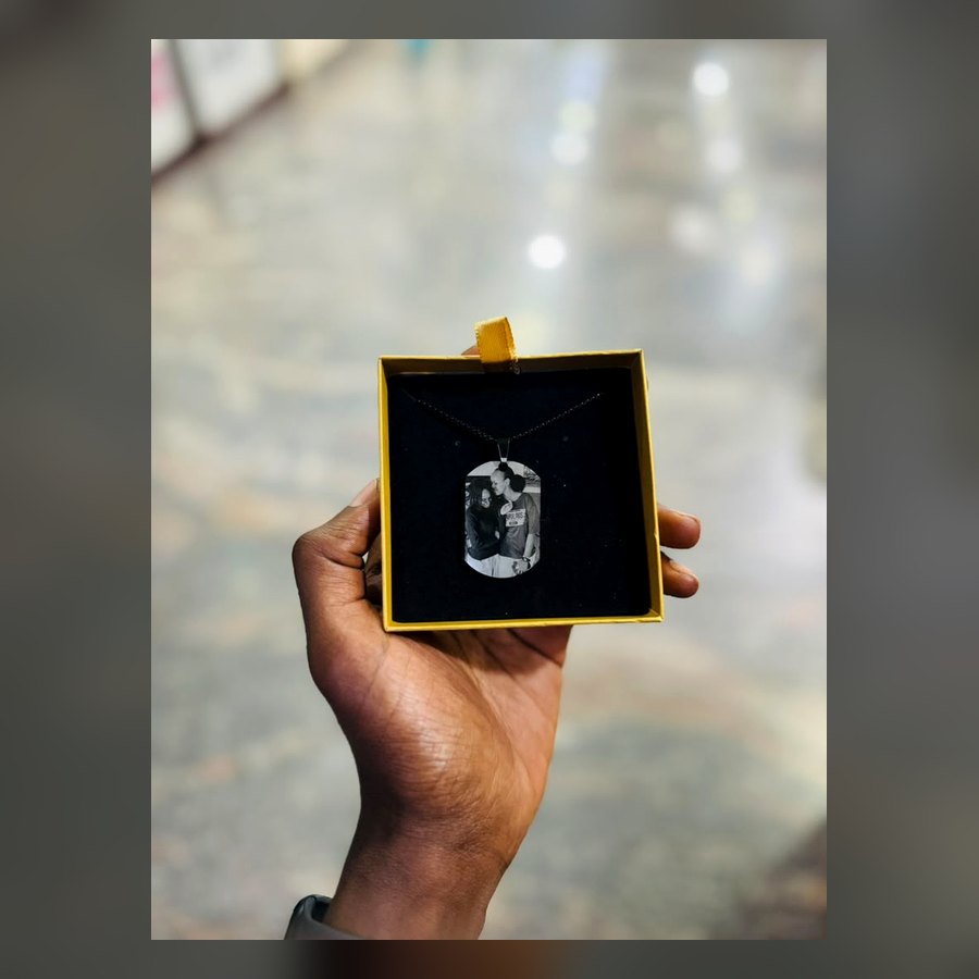 Personalized photo pendant presented in a gift box